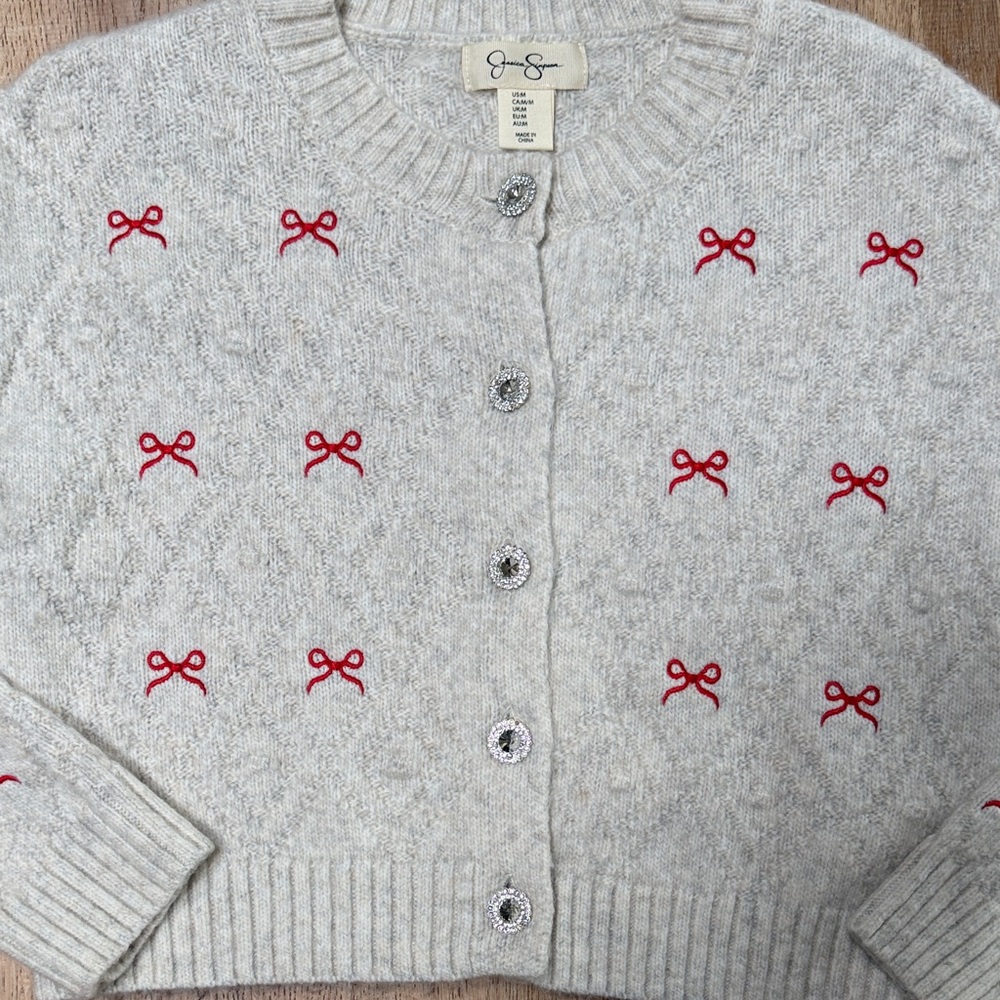 Jessica Simpson Sweater with Red Bow Accents